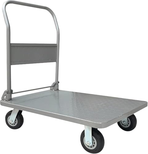 Heavy-Duty Foldable Steel Platform Cart - Portable Flatbed Trolley with Swivel Wheels &amp; Collapsible Handle for 550lb Loads, Ideal for Luggage &amp; Goods Transport