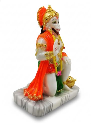 Image of Marble Dust Lord Hanuman Ji Murti Hanuman Bala ji Murti Statue Idol for Home Pooja Gifted Interrior Office Decor 7 Inches Height