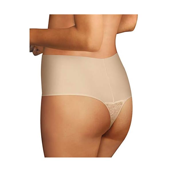 Maidenform womens Tame Your Tummy Shaping Lace Thong With Cool Comfort Dm0049 Waist Shapewear, Black Lace, Medium US