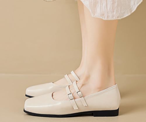 Niction Mary Jane Shoes Square Toe Double Strap Buckle Slip on Ballet Dressy Comfortable Shoes with Buckle Strap for Women's Daily Wear3