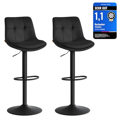 VASAGLE Barhocker 2er Set, Barstühle höhenverstellbar, drehbare Küchenhocker, Samt, mit Rückenlehne und Fußstütze, Esszimmer, Theke, Stahl, tintenschwarz LJB198BH01 VASAGLE Barhocker 2er Set, Barstühle höhenverstellbar, drehbare Küchenhocker, Samt, mit Rückenlehne und Fußstütze, Esszimmer, Theke, Stahl, tintenschwarz LJB198BH01