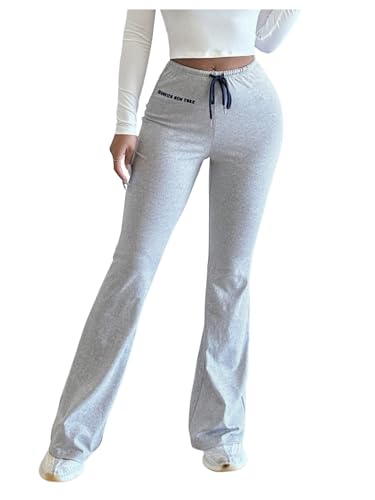 COZYEASE Women's Letter Graphic Bell Pants Flare Bottom Drawstring Waist Skinny Long Trousers