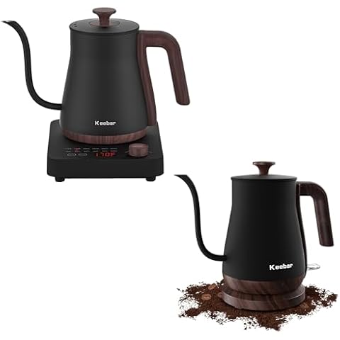 KEEBAR Electric Gooseneck Kettle Boudle Set - Gooseneck Electric Kettle and Gooseneck Electric Kettle with 6 Temperature Control Presets and Led Display, 0.8L, 0.8mm Spout, 304 Stainless Steel, 1000W Cover