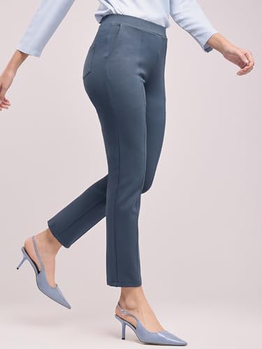 Image of FableStreet Women Formal Trousers | Tapered Fit Mid Rise Ankle Length Design | Solid Pattern & Plain Weave Fabric | Office Wear & Business Casual Pants