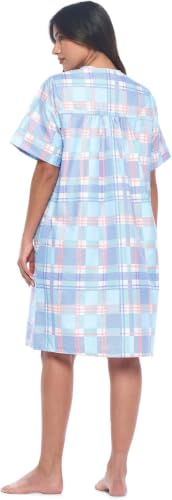 Image of Casual Nights Women's Snap - Front House Dress Short Sleeve Woven Housecoat Duster Lounger Robe with Pockets
