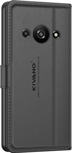 Image of KIVANO LUXE Compatible for Poco C61 / Redmi A3 / Redmi A3X Luxury Handmade Leather Magnetic Flip Folio Case | Card Holder & Kickstand | Slim Protective Cover | Unisex - Black