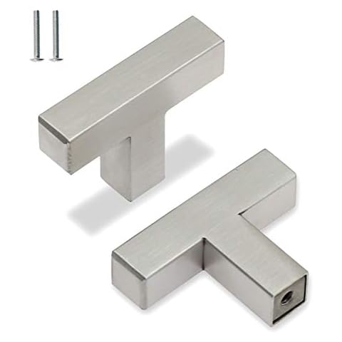 Yoohey 10 Pack Brushed Nickel Square T Bar Single Hole Knobs Cabinet Pull Drawer Handle 50mm/2 Inch Stainless Steel T bar Cabinet Handles for Kitchen Cabinets Cupboard Cover
