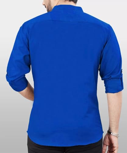 Image of DEEMOON Men's Regular Fit Solid Sprad Collar Casual Shirt with a Trendy Mandarin Collar Crafted from a Premium Cotton Blend