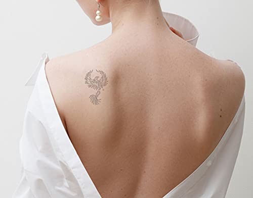Lasting 1-2 Weeks Children Tattoo Design Juice Ink Temporary Tattoo Semi Permanent For Adults Woman Phoenix Bird Silhouette Child And Adult Navy Blue That Look Real Men Women Chest Neck Arm (4 Sheets) #TOP3