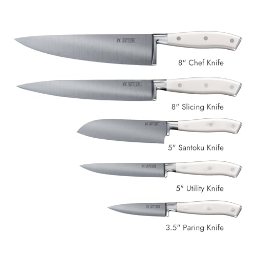 Image of Yatoshi Knives Yatoshi Magnetic Kitchen Knife Block Set 6 Pcs White - Pro Kitchen Knife Set Ultra Sharp High Carbon Steel