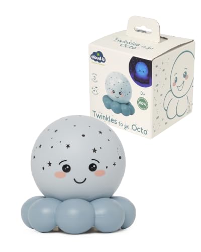 Cloud B Twinkles To Go Octo Pastello Blu – Proiettore Notturno Portatile a Stelle e Pesci per Bambini – 3 Colori Rilassanti (Ambra, Blu, Verde) con Rotazione Automatica - Timer di Spegnimento 45 Min