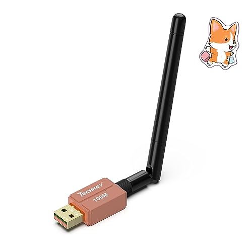 Image of Long Range Bluetooth Adapter for Desktop PC,Techkey 5.3+EDR V9 USB Bluetooth Adapter,Class 1 Wireless Bluetooth Dongle Bluetooth Receiver Support Windows11 /10 /8.1-Saffron Orange