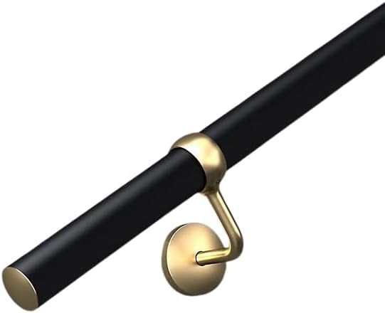 Matt Black Stair Handrail Kit – Stainless Steel Wall Mounted Indoor Banister Rail System with Brackets & Fixings, Modern Easy Install Stair Railing - (Matt Black with Brass, 3.6m)