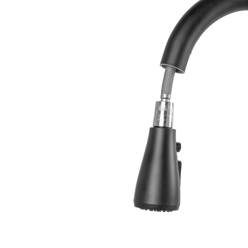 Grifo Cocina Latón/Zinc, Negro, Agua Caliente-Fría, Latiguillos, Caño Alto, Monomando [QLI-FA-4414] | Greenice