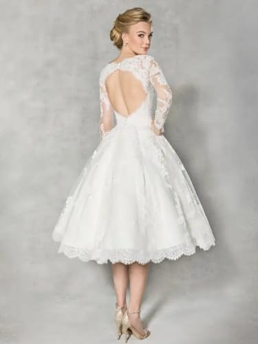 Boho Lace Short Wedding Dresses for Bride 2025 A Line Tulle Engagement Elopement Bridal Shower Dress with Sleeves2