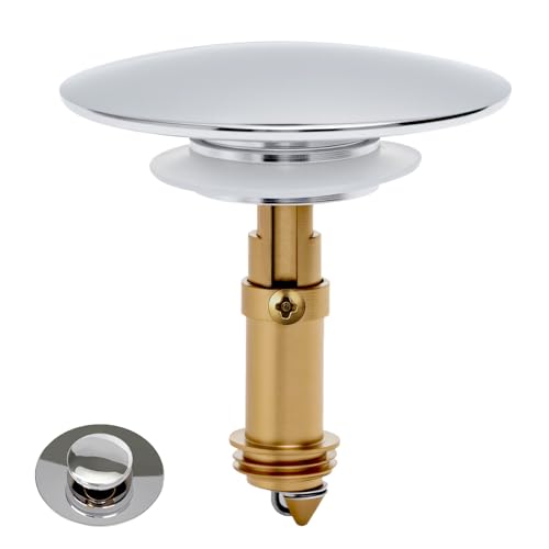 KQDRAVINE Tapón de lavabo de 66 mm, tapón de desagüe de resorte, tapón de desagüe de latón tipo empuje, tapón universal de repuesto para baño y cocina