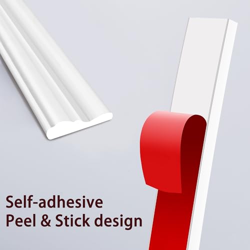 moonoom 20 Ft x 1.1' Wall Decoration Molding Trim, White Self-Adhesive 3D Chair Rail Panel Molding, Flexible DIY Wall Trim for Mirror, Window Frame and Home Decoration