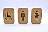  Cartel para baño – hombre, mujer, discapacitado – 120 x 80 mm – adhesivo para puerta wc en madera – placa para aseo grabada – señal lavabo. (conjunto (hombre+mujer+minusvalido))