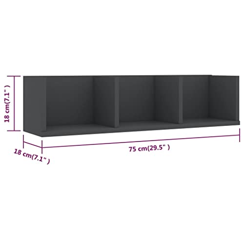 Estantería de pared gris de 75 cm con 3 compartimentos de madera para almacenamiento 3
