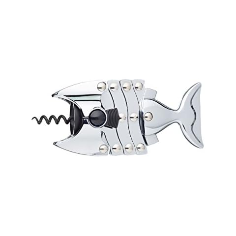 BarCraft Lazy Fish Corkscrew and Bottle Opener, Stainless Steel Wine Opener, 16.5 x 7.5 x 4.5cm, Silver Cover