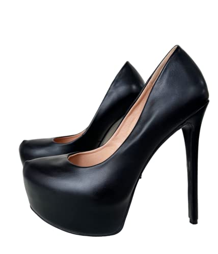 Frankie Hsu Ladies Sexy Elegant Platform Stiletto High Heeled Pumps, Cute Lovely Black Office Style, Big Large Size US4-19 Dressy Spike Shoes for Women Men