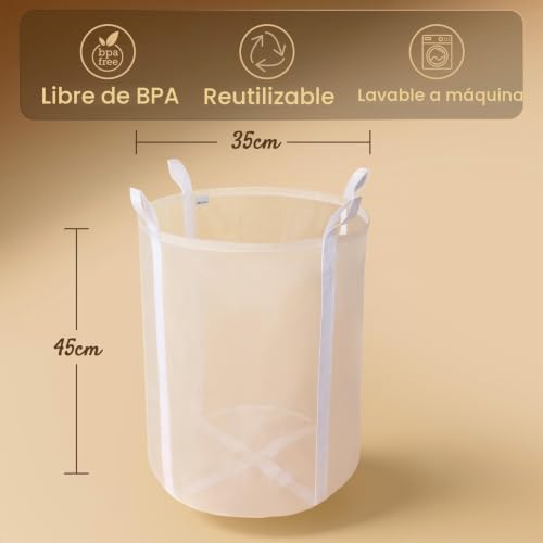 Miniatura 2 de Ecooe Bolsa De Filtro De Nailon Con Asas Reforzadas, Bolsas Profesionales De Filtro Para Cerveza 45 X 35 Cm, Bolsas De Filtro De Malla Fina Blanca Para Cerveza, Vino, Té, Café, Zumo 1 Pieza