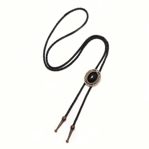 Image of AZORA Western Cowboy Bolo Tie Men Leather Necktie Leather Cord Turquoise Stone Bolo Ties for Men Women