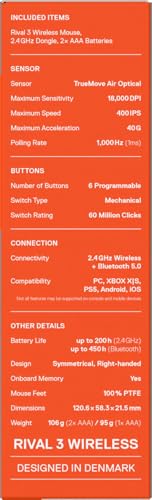 Rival 3 Wireless Gen 2 - Mouse Gaming - 2,4 GHz e Bluetooth - Sensore ottico TrueMove Air da 18000 DPI - Durata 60 milioni di clic - Leggero - Piedini 100% PTFE - Nero - Mouse gaming - Immagine 14