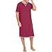 ASHER FASHION Mens Nightshirt Short Sleeve Nightgown Soft Loose Night Shirts for Sleeping Lightweight Sleep Shirts Comfy Henley Sleepwear