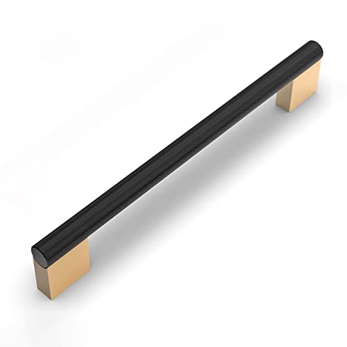 Coinkoly 10 Pack 7"(178mm) Black and Gold Cabinet Pulls Knurled Kitchen Cabinet Handles Drawer Pulls Cupboard Hardware for Cabinets