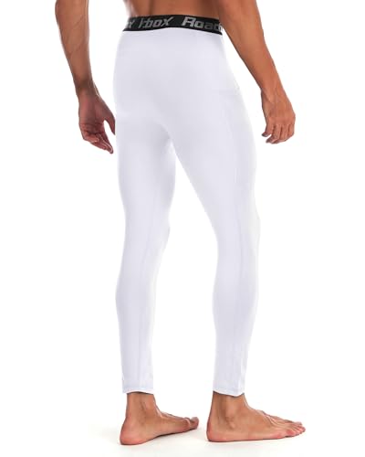 Roadbox 1/2 Pack Thermal Compression Pants for Men Fleece Lined Football Running Tights Base Layer Leggings with Pockets3