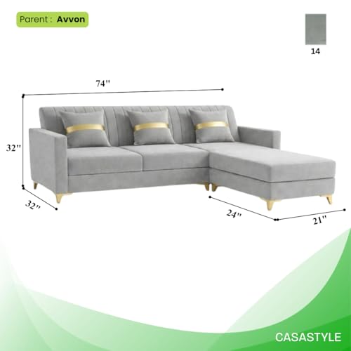 Image of CASASTYLE Groovy 4 Seater L Shape Sofa Set with Movable Ottoman | Flexible Left or Right Layout | Cozy Velvet Fabric | Soft Touch Seating | Modern Designer Sofa for Living Room (Light Grey)