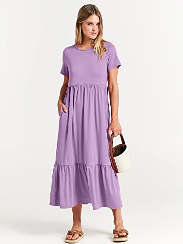 Image of ANRABESS Womens 2026 Summer Casual Maxi Dress A line Tiered Flowy Short Sleeve Crewneck T Shirt Beach Travel Long Dresses
