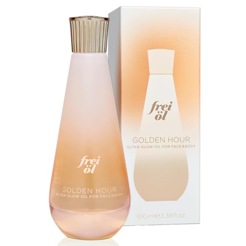 frei öl – Aceite ultrabrillante Golden Hour con aroma delicado y picante, para rostro y cuerpo, para una piel más brillante y visiblemente más suave, vitamina E y aceite de jojoba, vegano y