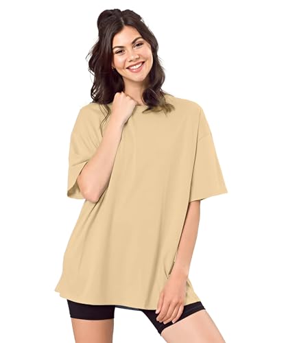 Image of SHODOX Women's Cotton Blend Oversized Drop Shoulder Solid T-Shirt(Pack of 1)