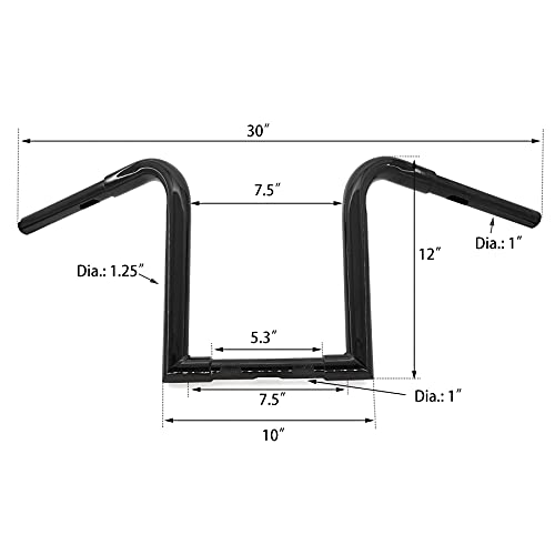 Wzlw Gloss Black 1.25 Inch (1 1/4 Inch ) Ape Hangers 12 Inch Rise Handlebar Fit For Harley Sportster Xl 883 1200 Softail Flst Fxst #TOP5
