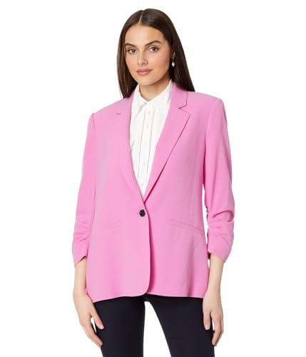 CeCe Women's One Button Blazer with 3/4 Ruched Sleeves