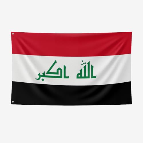Nacilerto Iraq Flag 3x5FT Vivid Colors Double Stitched Sturdy 100D Polyester Flags with 2 Brass Grommets for Indoor Outdoor.