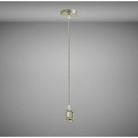 Trango Modern E27 lamp Holder Bracket Suspension TG9000S in Stainless Steel Look for Lamps incl. Screw Ring Length Approx. 1.00 m with Textile Cable Cover