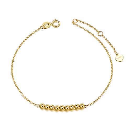 SISGEM 14K Solid Gold Bracelet for Women, Yellow Gold Beads Bracelets Birthday Anniversary Jewelry Gifts for Girls, 6.5