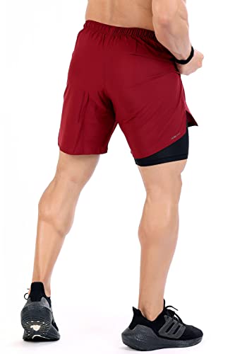 Image of FUAARK Double Layer 2 in 1 Sports Shorts with Inner Tights for Men Gym Tight Short with Pocket