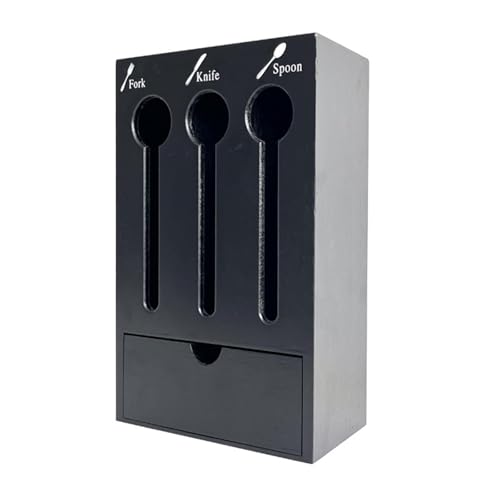 KESOTO Dispensador de Utensilios, Bandeja para Cubiertos, Caja de Almacenamiento de Cubiertos de Madera, Cajones Clasificadores de Madera Resistente, Higiéni, Negro, tal como se describe