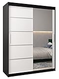 abiksmeble verona 2 150 armadio da camera a due ante scorrevoli - armadio moderno con specchio, barra e ripiani - 150x200x62 cm (l x a x p) - nero opaco + bianco opaco