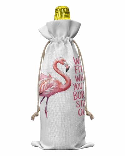 Flamingo Wine Bottle Bags Wine Bottle Cover with Drawstring, Pink Saint Valentine's Day Watercolor Gift Bag for Champagne, Wedding, Birthday, Party