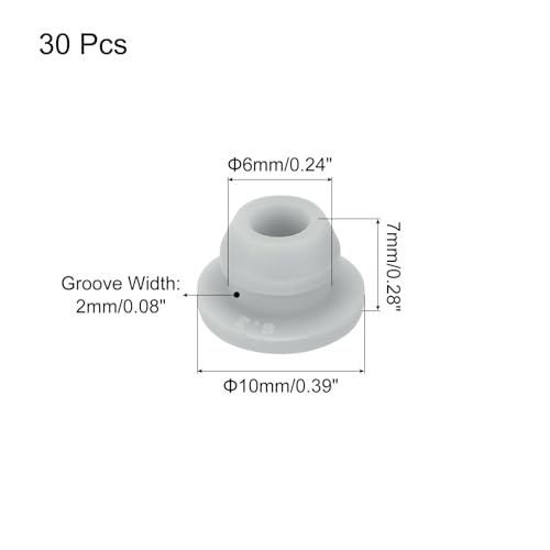 Image of MECCANIXITY 30pcs Silicone Snap in Locking Hole Plugs,6mm /0.2 Inch Mounting Diameter Narrow Groove Width 2mm Panel Seal Cover Round for Kitchen Bulkheads Waterproof Sealing Plugs Grey