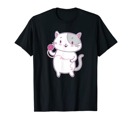 Cute Cat Playing With Yarn Pet T-Shirt, Black
