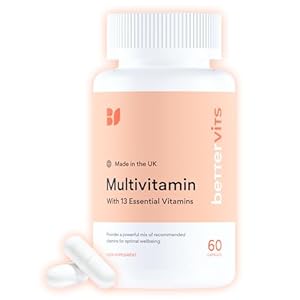 Bettervits Multivitamin Tablets for Women & Men with 13 Vitamins | Multivitamins A,B,C,D,E, Biotin – Energy Boost & Immunity Support | Gluten-Free and Vegetarian Friendly | 60 Vitamin Capsules