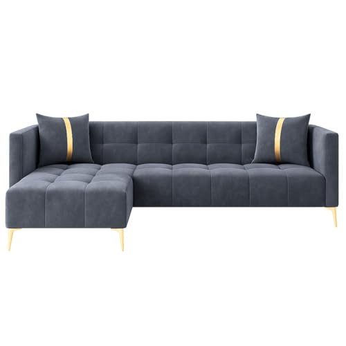 Image of Furny Styling 4 Seater Fabric LHS L Shape Sofa Set (Dark Grey) | Soft Velvet Fabric | Modern Design | Comfortable Seating | Living Room Furniture