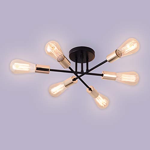 Asvert - Lámpara de techo industrial con 6 lámparas de techo, estilo retro, moderno, metal, E27, para dormitorio, cocina, hotel, loft, salón, restaurante, comedor (sin bombilla)