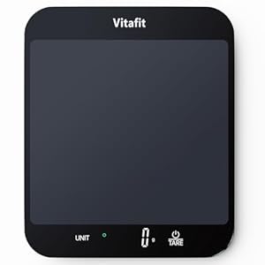 Vitafit 15kg Küchenwaage, Genauigkeit 1g durch Unser Professionelle Waagenfabrik Seit 2001,LFGB-Zulassung Waage Küche Digital zum Kochen und Backen, Große Plattform 215x180mm, 3 AAA-Batterien, Schwarz